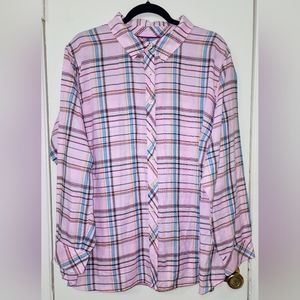 Talbots Plus size2X 💯 Cotton Long Sleeve Collard Button Down Checkerd Blouse